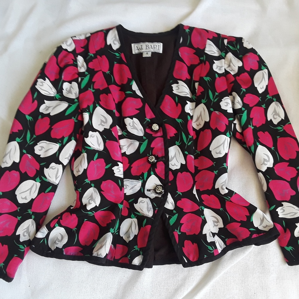 {A.J. Bari} Vintage Peplum Valentines Rose Blazer